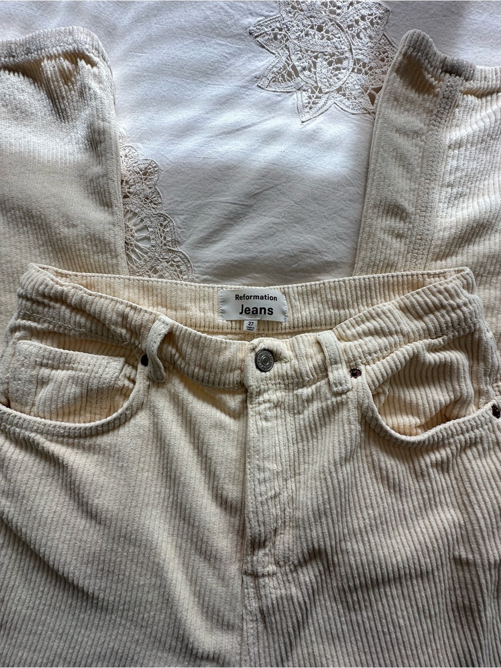 Reformation Cream Corduroy Cotton Jeans, 27